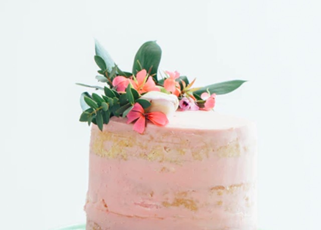 pink cake with flower decoration